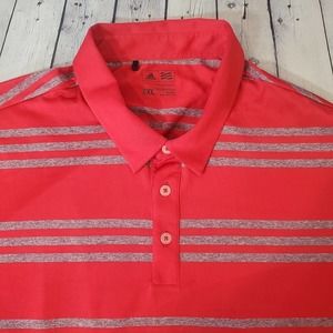 Adidas Men's 2XL‎ Red Polo Shirt Striped 1/4 Button Polyester Golf